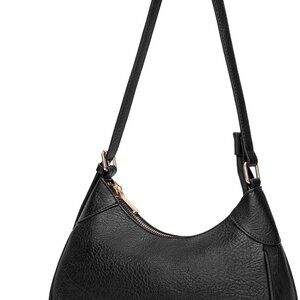 Trendy Crescent Shoulder Purse - Adjustable Strap Vegan Leather Handbag, Black